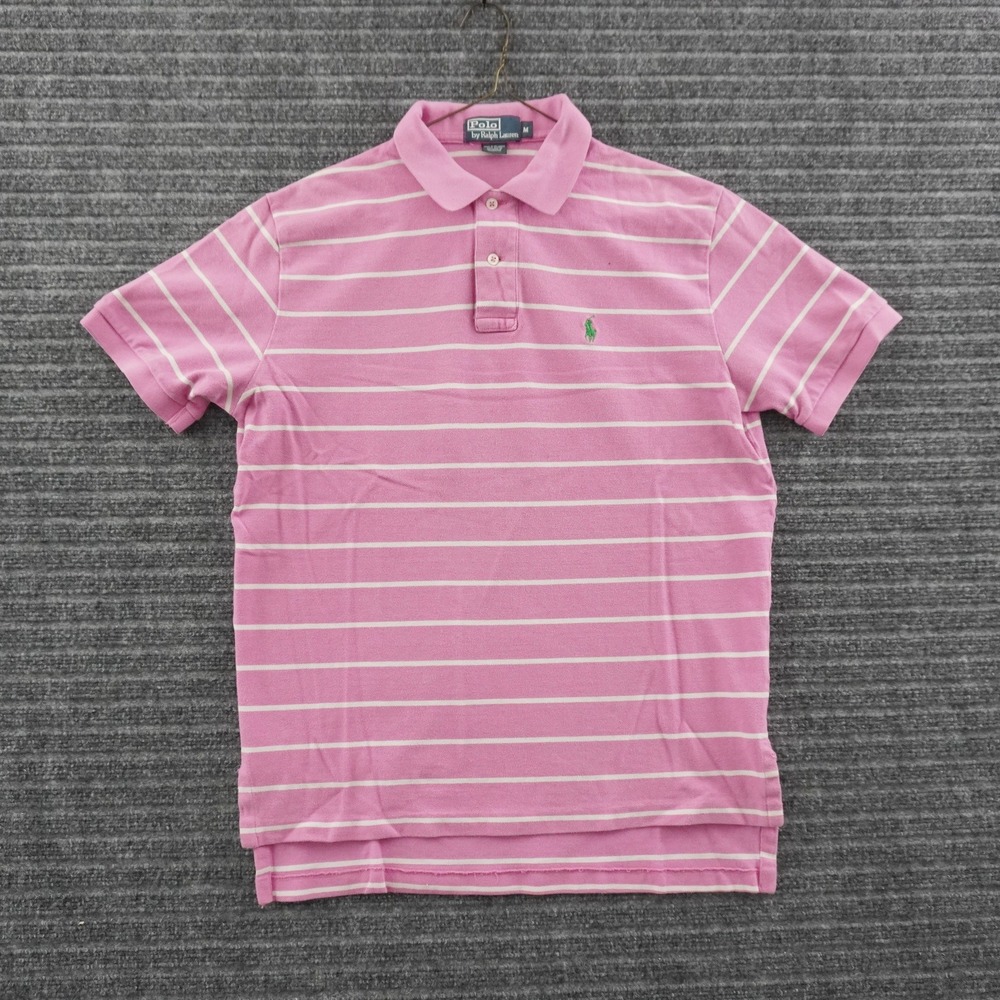 Vintage Polo Ralph Lauren Polo Shirt Mens Size M Pink White Striped Pique